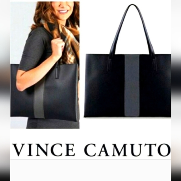 Vince Camuto Luck Tote in Black/Gray Vegan Pebbled Nordstrom Anniversary VGUC - Picture 3 of 16